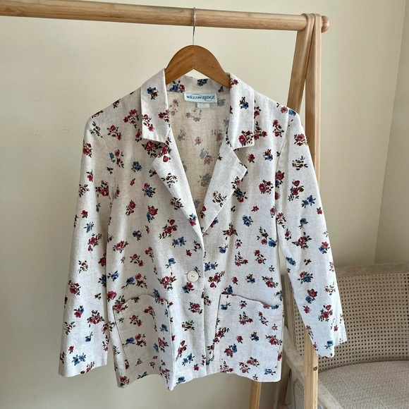 Vintage Floral Print Flax Blazer Jacket in Beige - Picture 2 of 4